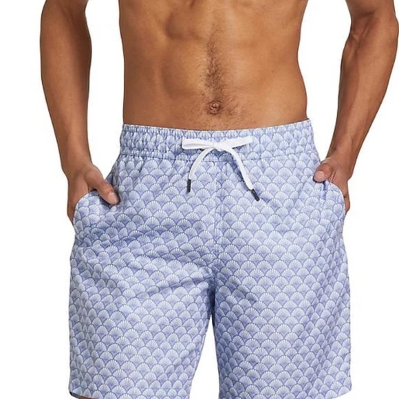 Saks Fifth Avenue Blue and White Board Shorts with Geometric Pattern - Picture 2 of 6